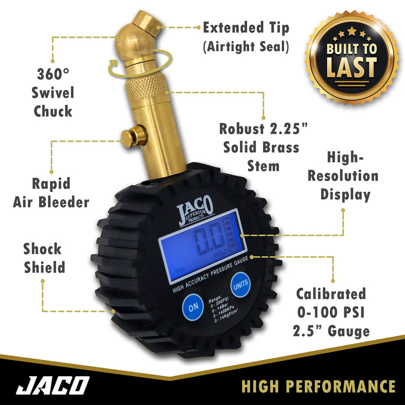 JACO Elite Digital Tire Pressure Gauge - Professional Accuracy - 100 PSI - LeoForward Australia