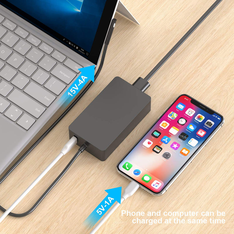  [AUSTRALIA] - Surface Book Charger, AYNEFF 15V 4A 65W Surface Pro 7 Power Supply Compatible with Microsoft Surface Book Surface Laptop Surface Pro 7 Pro 6 Pro 4 Pro X, Surface Go, 5.9ft DC Cable with USB 5V 1A