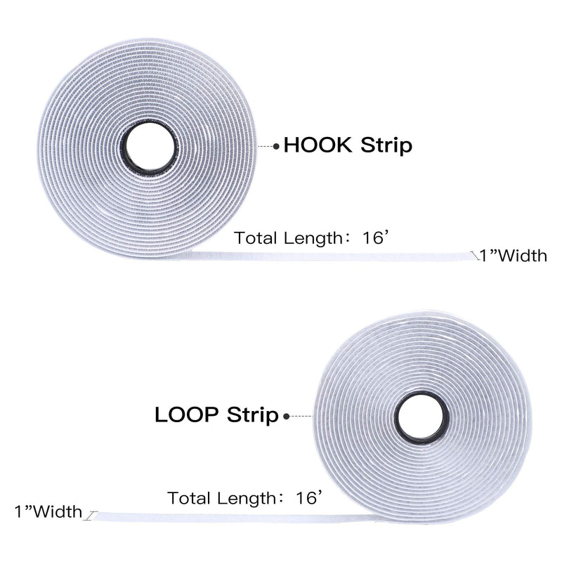  [AUSTRALIA] - BQS 1" Width Self Adhesive Hook and Loop Sticky Back Tape Fastener 16 feet(White) White