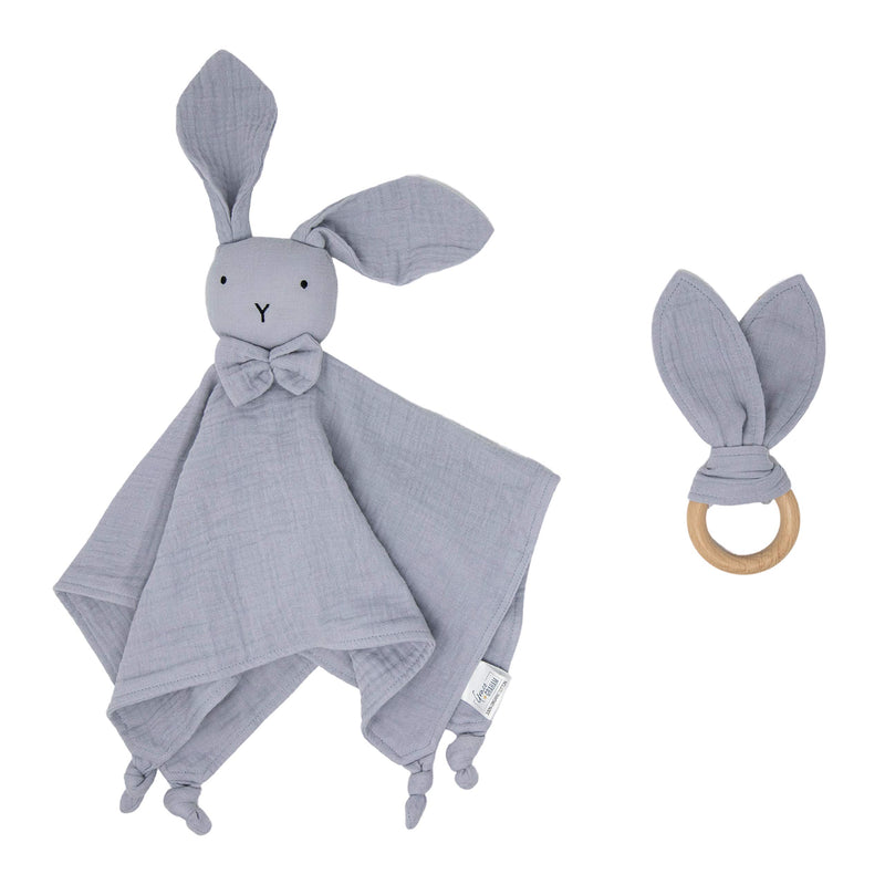  [AUSTRALIA] - Grace & Graham Organic Cotton Bunny Lovey - Baby Security Blanket Lovie Gift - Minimalist Toy for Babies and Toddlers - Gender Reveal & Baby Shower - Rabbit (Gray) Grey