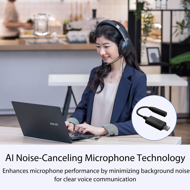  [AUSTRALIA] - ASUS Ai Noise-Canceling Mic Adapter | Built-in Artificial Intelligence Isolates Background Noise, Enhance Voice Clarity | Improve Quality of Conference Calls, Music | Supports USB-C & USB 2.0-3.5 mm