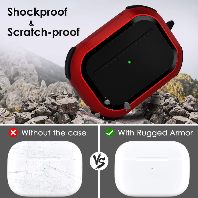 Upgraded Armor for Airpod Pro Case, CAGOS Shockproof AirPods Pro Cover Cool iPod Pro Case Designed for Apple Air Pod Wireless Pro Cases for Men Women (Red) Red - LeoForward Australia