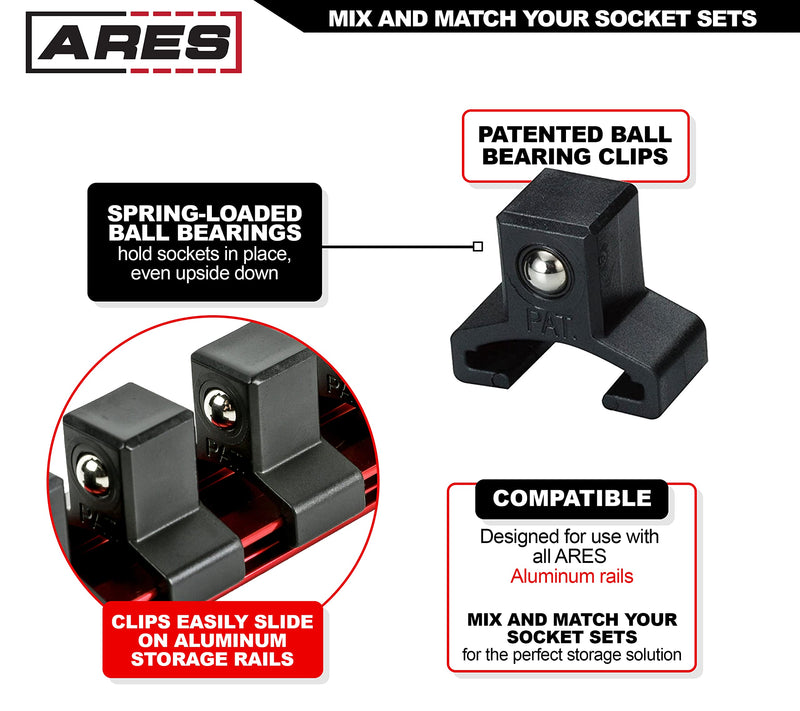  [AUSTRALIA] - ARES 70086-1/2-Inch Drive Black Aluminum Socket Organizer - Store up to 16 Sockets and Keep Your Tool Box Organized - Sockets Will Not Fall Off this Rail 1/2" Drive 17" Aluminum Socket Rail