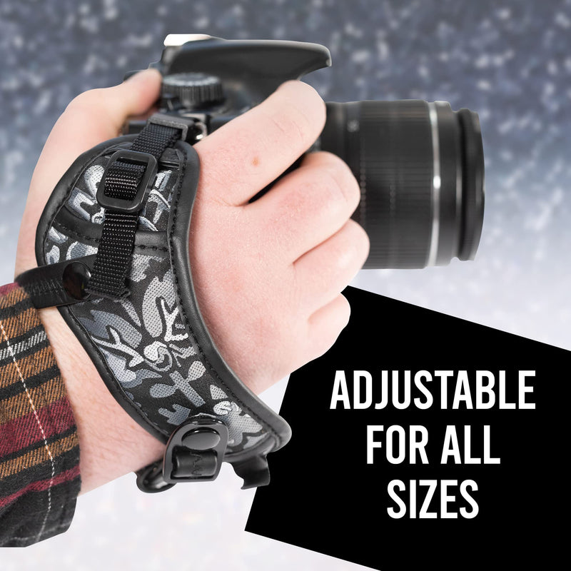  [AUSTRALIA] - Black Silver Classic Camera Strap and Hand Wrist Strap Bundle for All DSLR Camera. Embroidered Elegant Universal Camera Strap, Best Gift for Photographers