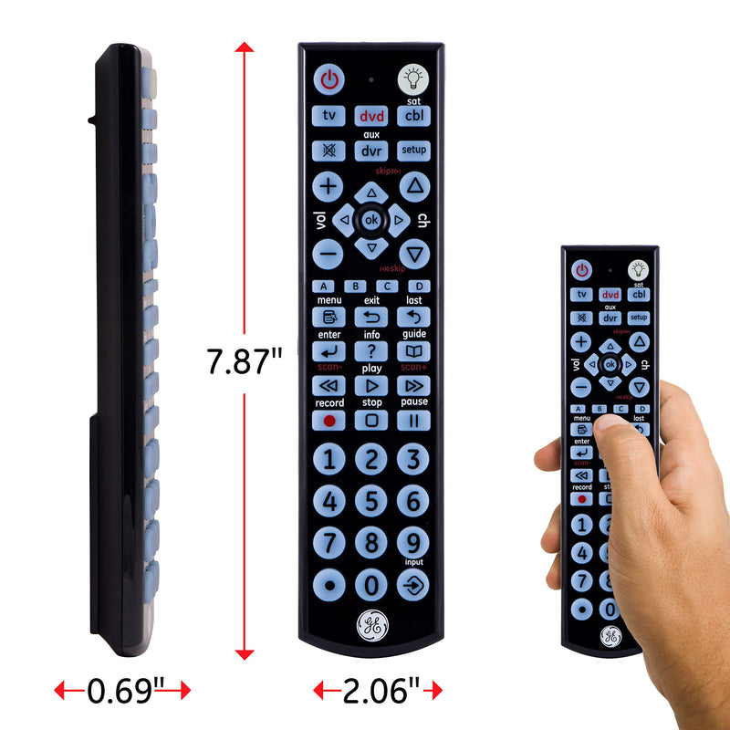 GE Big Button Backlit Universal Remote Control for Samsung, Vizio, Lg, Sony, Sharp, Roku, Apple TV, RCA, Panasonic, Smart TVs, Streaming Players, Blu-Ray, DVD, 4-Device, Black, 34455 - LeoForward Australia