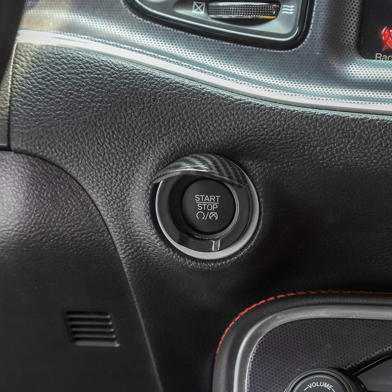  [AUSTRALIA] - JeCar Challenger Engine Start Stop Button Knob Trim Challenger Engine Ignition Switch Button Trim Cover Sticker Challenger Accessories for Dodge Challenger 2015-2019 Carbon Fiber Pattern