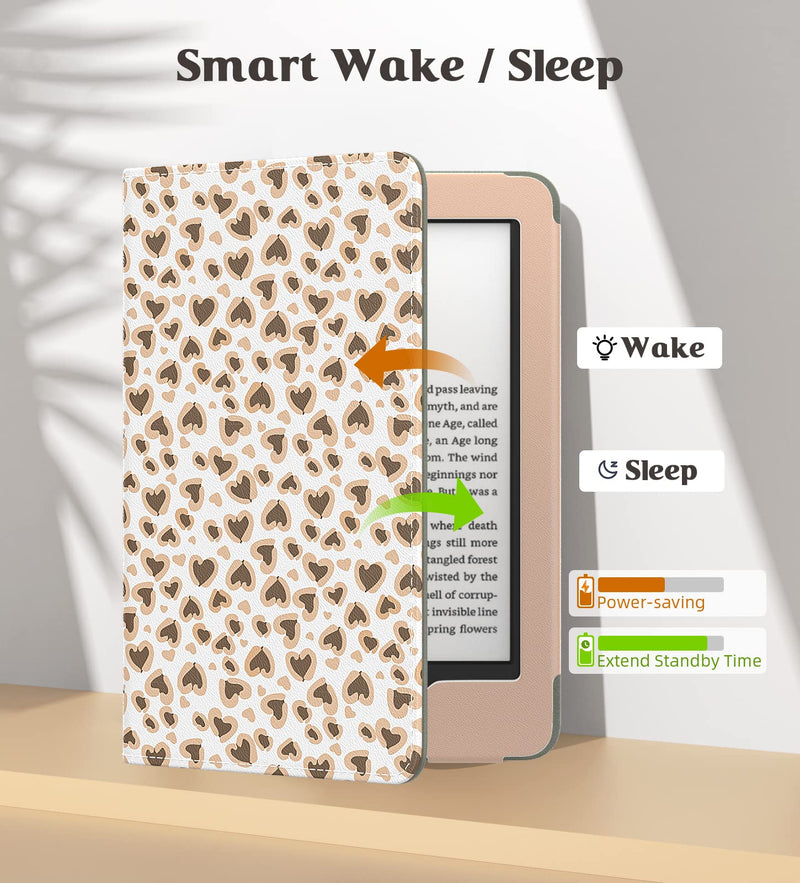  [AUSTRALIA] - MoKo Case Fits All-New 6" Kindle(11th Generation, 2022 Release)/Kindle(10th Gen,2019)/Kindle(8th Gen, 2016), Ultra Lightweight PU Shell Cover with Auto Wake/Sleep for Kindle 2022, Love Leopard