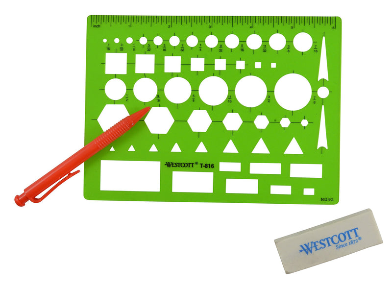 Westcott Technical All Purpose Drawing Template (T-816) , Green , 4 1/2 x 6 in - LeoForward Australia