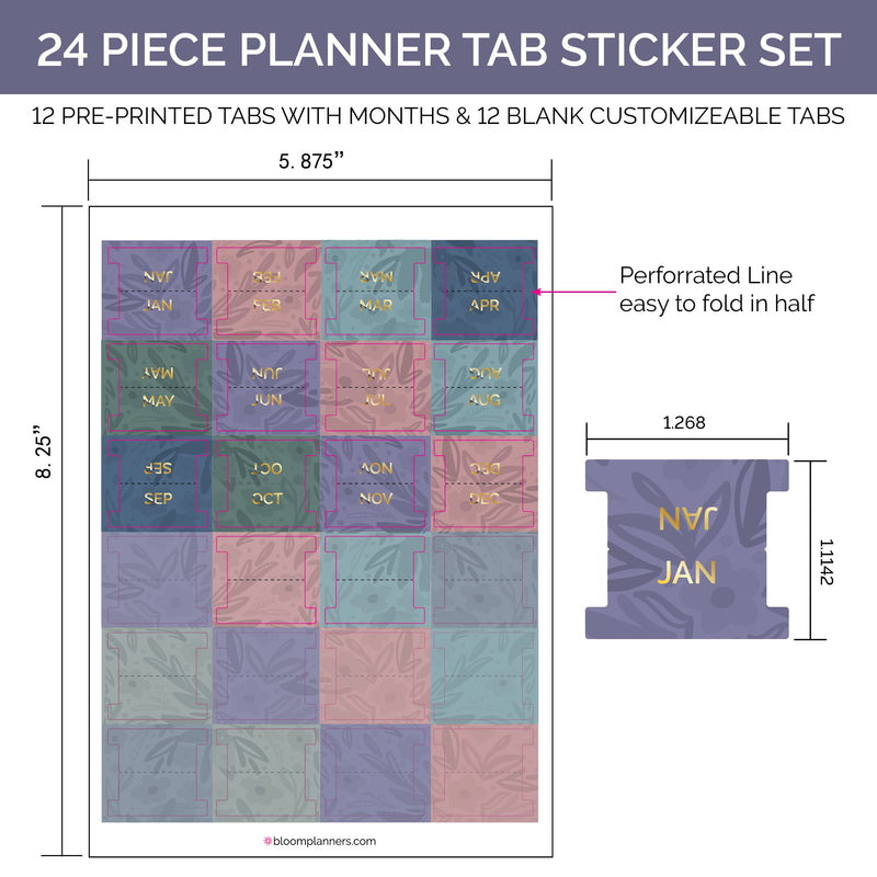  [AUSTRALIA] - bloom daily planners 24-Piece Sticky Monthly Divider Tabs - Adhesive Index Page Markers/Calendar Flag Sticker Labels for Planners, Notebooks, Journals - Floral