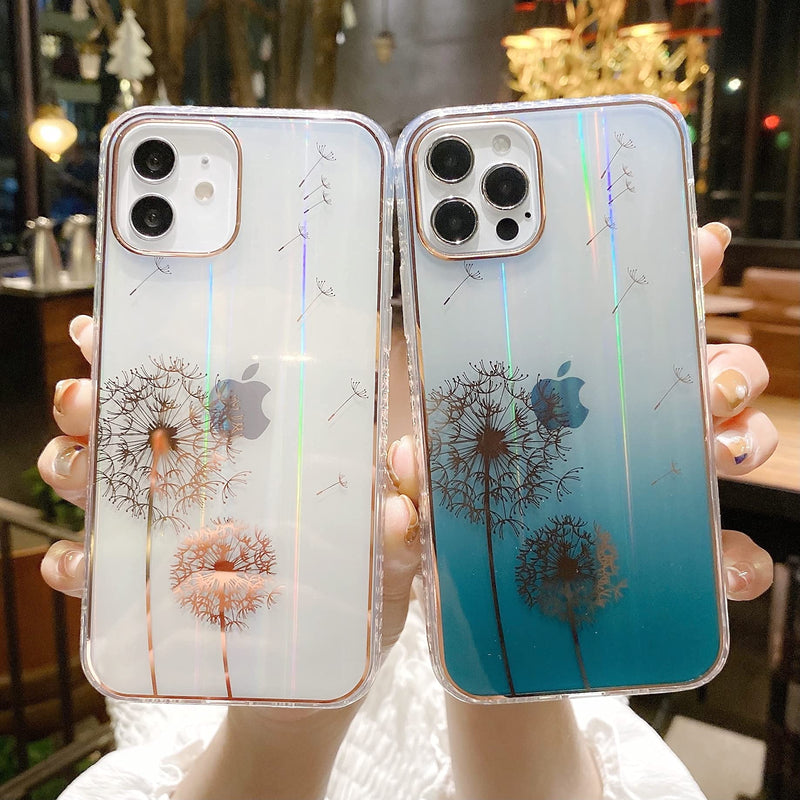 ZCDAYE Flower Case for iPhone 12,iPhone 12 Cover,Clear Floral Dandelion Pattern Cover for Girls Women,Shockproof Hard Back TPU Case for iPhone 12 (6.1 inch)-Blue Blue - LeoForward Australia