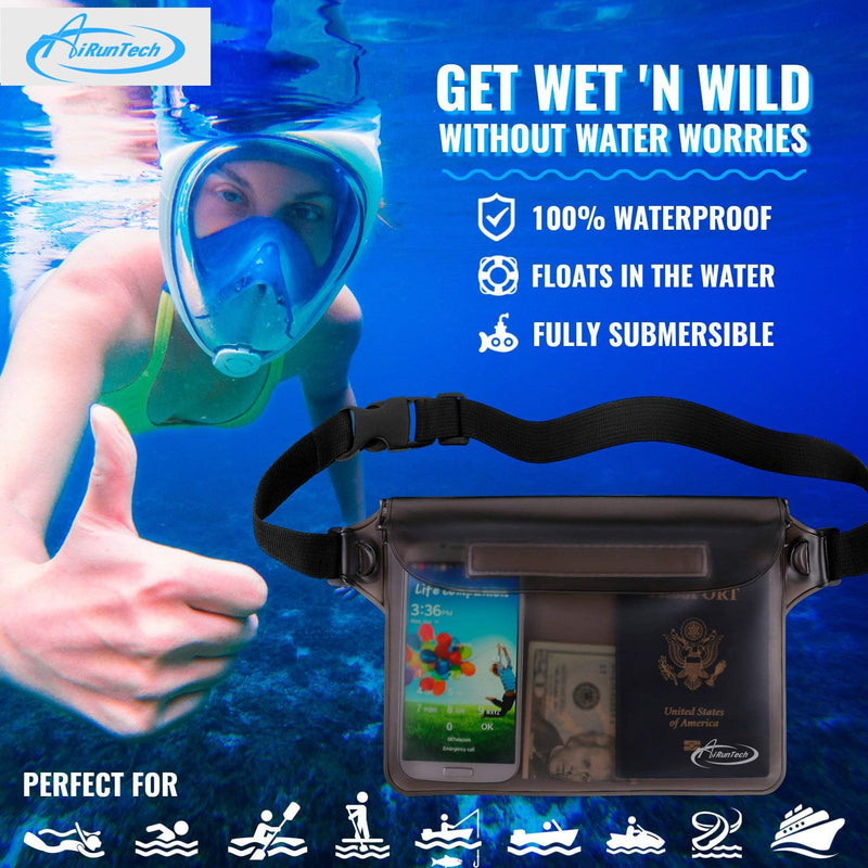  [AUSTRALIA] - AiRunTech Waterproof Pouch | Way to Keep Your Phone and Valuables Safe and Dry | for Boating Swimming Snorkeling Kayaking Beach Pool (2 Phone Cases(Green + Black)) + 2 Fanny Packs(Black+Gray)