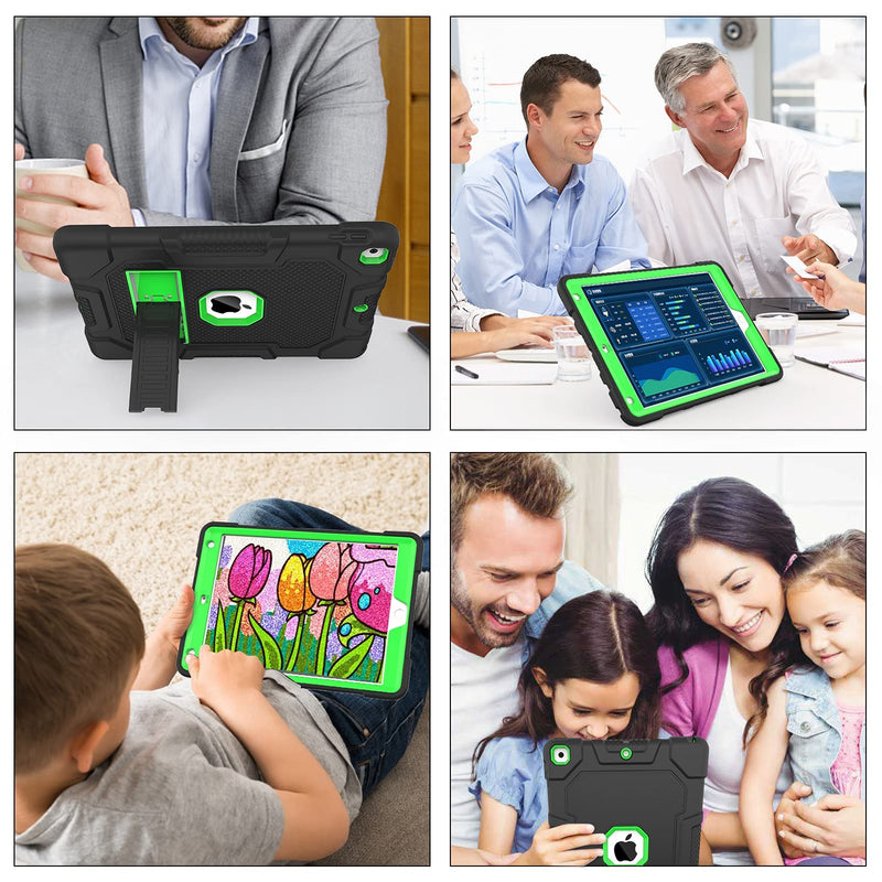  [AUSTRALIA] - TIMISM iPad 9th Generation Case, iPad 8th/7th Generation Case, iPad 10.2 2021/2020/2019 Case, 3 in 1 Heavy Duty Shockproof Hybrid Three Layer Protective Cover with Kickstand (Black+Green) #01 Black+Green