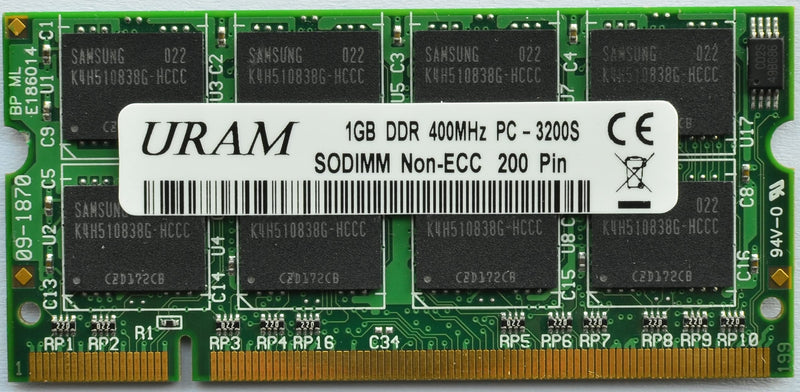 [AUSTRALIA] - URAM DDR DDR1 2GB(1X2GB) RAM 400MHz PC3200 200 Pin Samsung Chip Memory Module for Laptops/Notebooks
