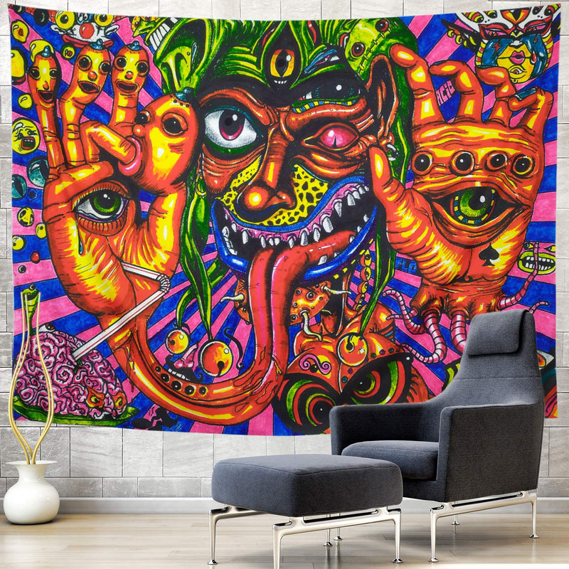  [AUSTRALIA] - Amhokhui Psychedelic Abstract Tapestry Trippy Bohemian Arabesque Tapestry Colorful Monster Fractal Tapestry Wall Hanging for Room (59"x 78", Monster) L/59.1" × 78.7"