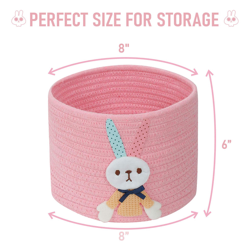  [AUSTRALIA] - Enzk&Unity Small Cotton Rope Storage Basket Storage Cute Rabbit Decorative Woven Baskets for Shelves, Toys, Bathroom, Bedroom, 8" x 8" x 6", Pink