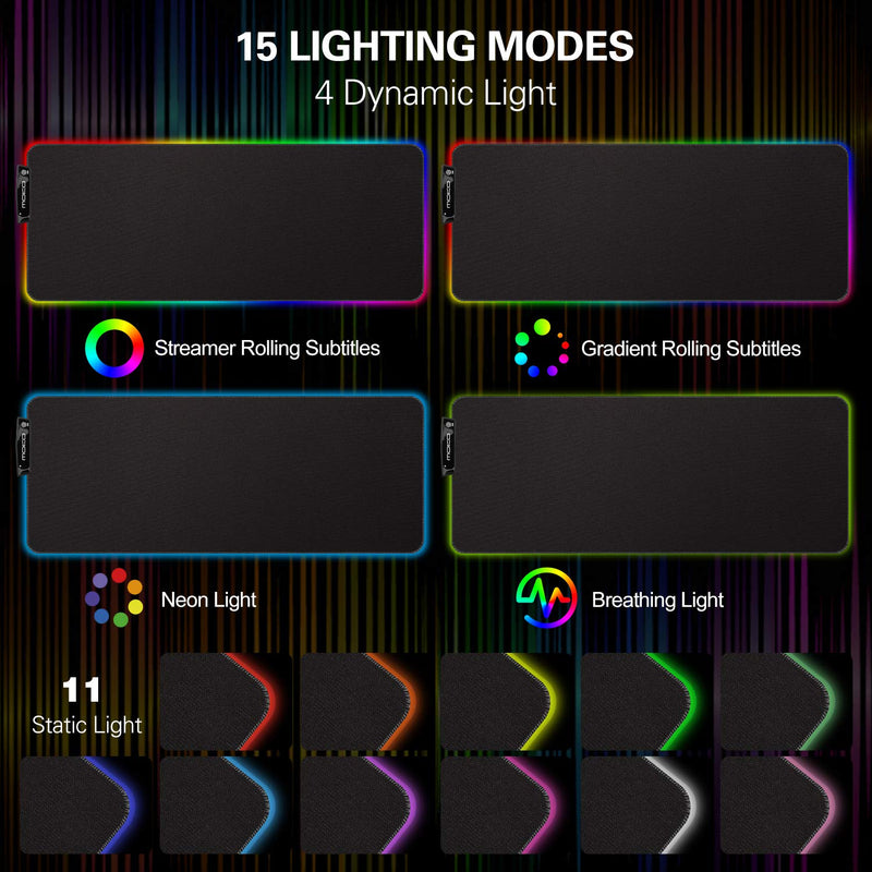 MoKo RGB Gaming Mouse Pad, Large Extended Glowing Led Mousepad with 15 Lighting Modes and USB 2.0 Port, Non-Slip Rubber Base Computer Keyboard Pad Mat for Gamer, 32.09 x 12 x 0.16 Inch - Black - LeoForward Australia