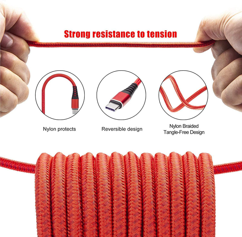  [AUSTRALIA] - USB A to Type C Cable, Cabepow [3-Pack 10ft] Fast Charging USB Type C Cord for Samsung Galaxy A10/A20/A51/S10/S9/S8, Type C Charger Premium Nylon Braided USB Cable (Red) Red 10Feet