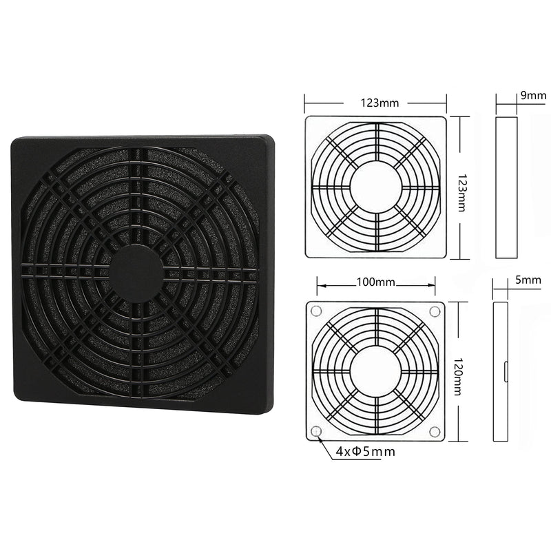  [AUSTRALIA] - GELRHONR 120 x 120mm PC Chassis Fan Dust Cover,2 PCS 125mm Computer Dustproof Fan Protector Dust Filter Cover Grill with Screws (Black-12cm) Black-12cm