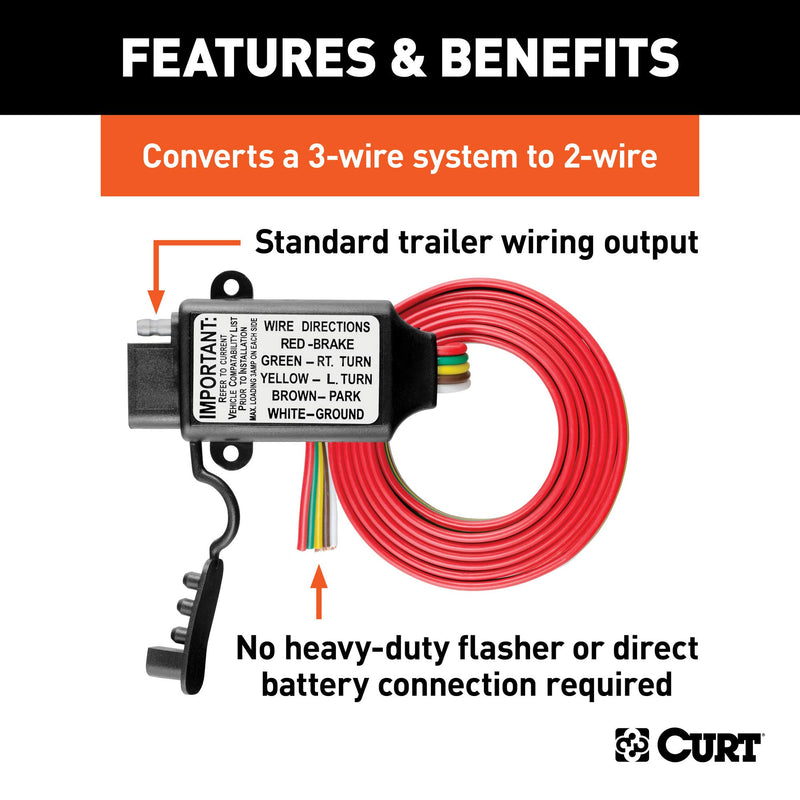  [AUSTRALIA] - CURT 55179 Non-Powered 3-to-2-Wire Splice-in Trailer Tail Light Converter Kit, 4-Pin Wiring Harness