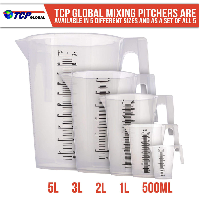  [AUSTRALIA] - TCP Global 1/2 Liter (500ml) Plastic Graduated Measuring and Mixing Pitcher (Pack of 6) - Holds Over 1 Pint (16oz) - Pouring Cups, Measure & Mix Paint, Resin, Epoxy, Kitchen Cooking Baking Ingredients 500ml