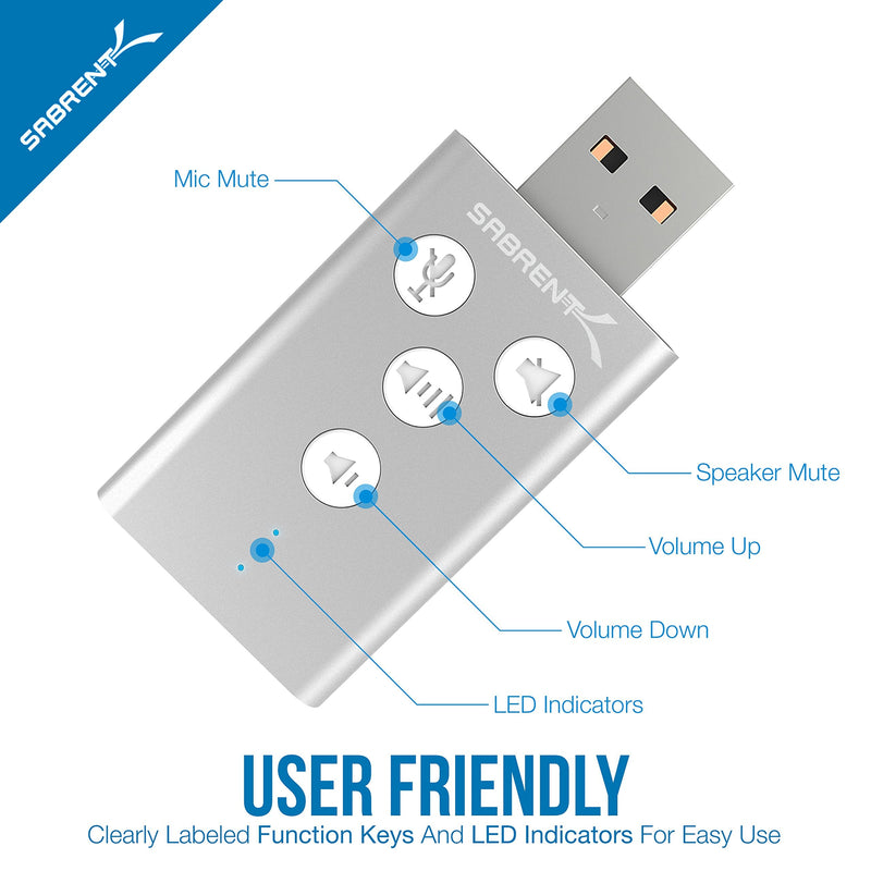  [AUSTRALIA] - SABRENT Aluminum USB External 3D Stereo Sound Adapter for Windows and Mac. Plug and Play No Drivers Needed. [Silver] (AU-DDAS) Silver