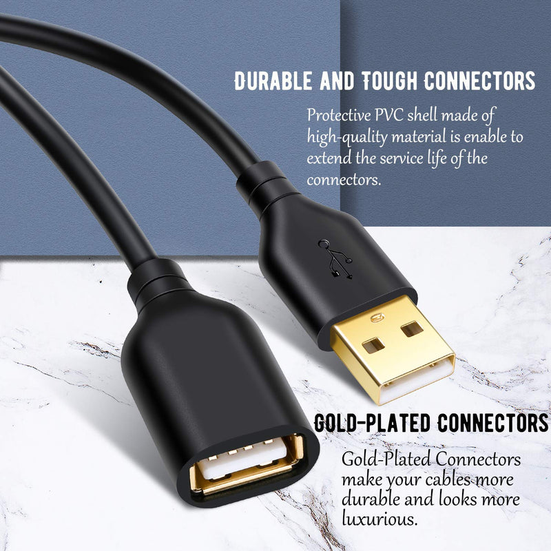  [AUSTRALIA] - Costyle USB Extension Cable 6FT, 2-Pack USB 2.0 USB Type A Male to A Female Extension Cord USB Cable Extender with Gold-Plated Connectors for USB Keyboard,Flash Drive,Hard Drive (Black) Black