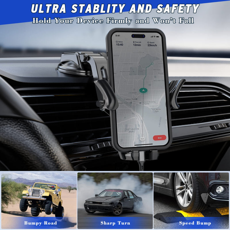  [AUSTRALIA] - IPOW Car Phone Mount [Off-Road Grade Super Suction] Universal Car Phone Holder Mount for Dashboard Windshield, Car Phone Mount for iPhone 14 Samsung All Phones with Angle Adjustment of 3 Parts Dashboard, Windshield