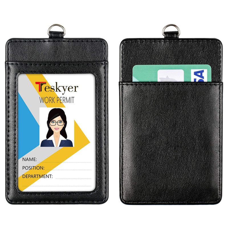  [AUSTRALIA] - Teskyer ID Badge Holder with Retractable Lanyard, Easy Swipe Premium PU Leather ID Card Holder with 2 Card Slots for Work ID, School ID, Metro Card and Access Card 2 card slot Black