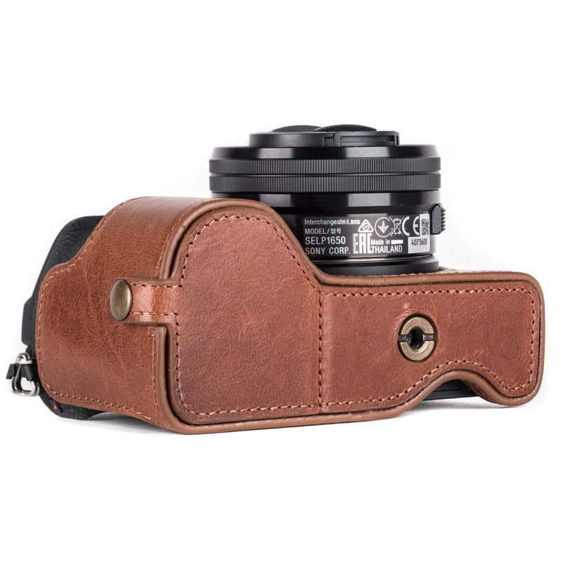  [AUSTRALIA] - MegaGear MG1204 Sony Alpha A6500 Ever Ready Genuine Leather Camera Half Case & Strap with Battery Access, Dark Brown