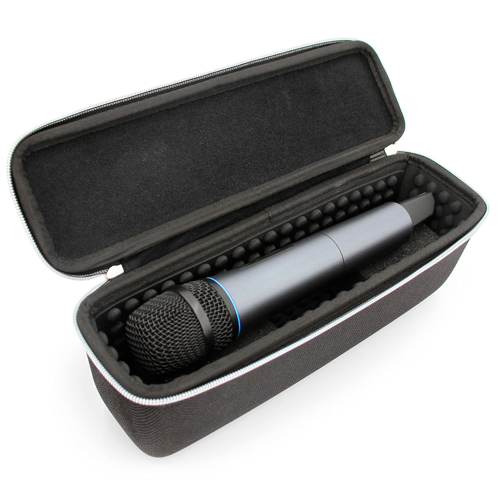  [AUSTRALIA] - CASEMATIX Wireless Microphone Case Compatible with 11" Wireless Mic System Handheld Microphones, Compact Mic Bag Fits Up To Two Mics With Padded Interior, Hard Shell Exterior, Carry Handle -Case Only