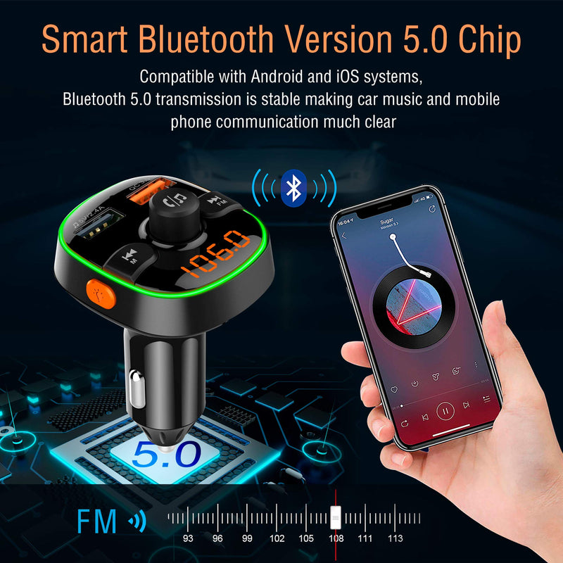 [AUSTRALIA] - Arsvita Bluetooth FM Transmitter for Car, Radio Receiver / Audio Adapter with Dual Car Charger, Support QC3.0 Quick Charging, Hands-Free Calling and Hi-Fi Sound Playback, Black