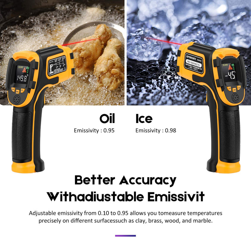  [AUSTRALIA] - Infrared Thermometer No Touch Digital Laser Temperature Gun with Color Display -58℉～1112℉(-50℃～600℃)Adjustable Emissivity - for Cooking/BBQ/Freezer - Meat Thermometer Included -Non Body Thermometer