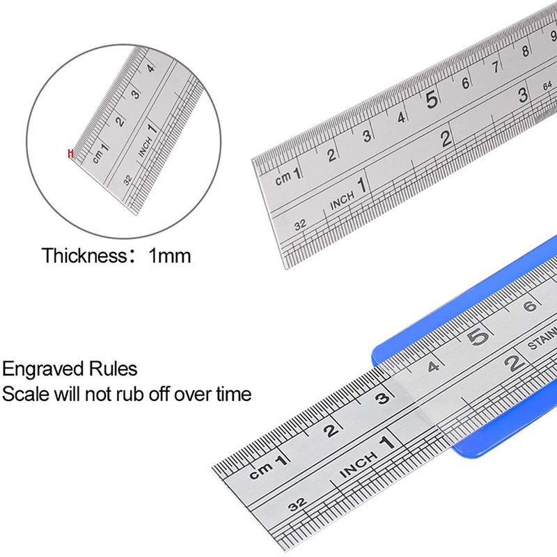  [AUSTRALIA] - KEWAYO Stainless Steel Ruler , 6/8/12 Inch Metal Metric and Imperial Rulers Kit for School, Office, Home, Architect, Engineers, Craft (3 Pieces)