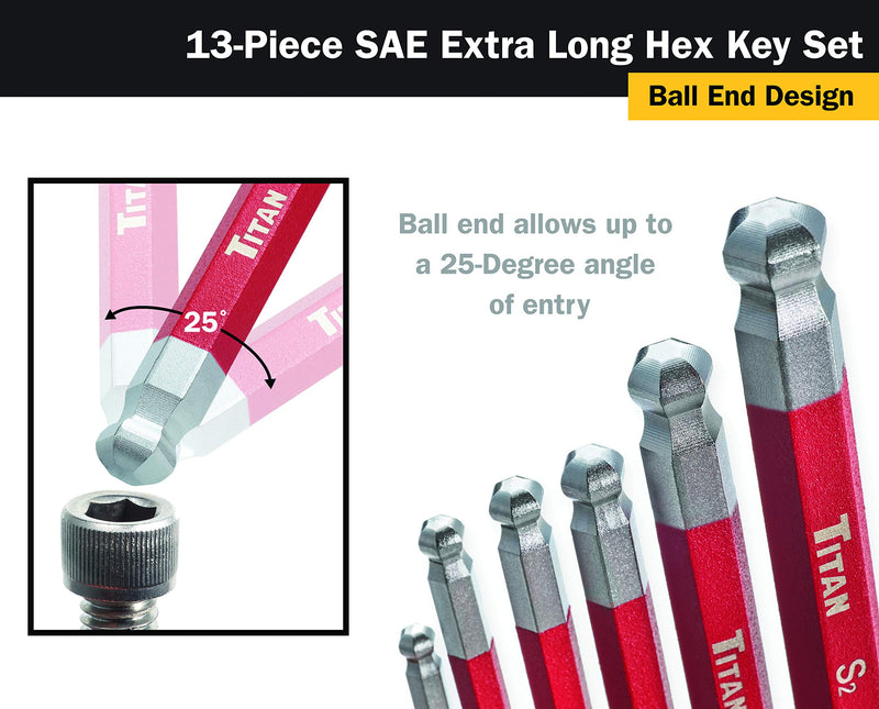  [AUSTRALIA] - Titan 12713 13-Piece SAE Extra Long Ball End Hex Key Set SAE Ball End