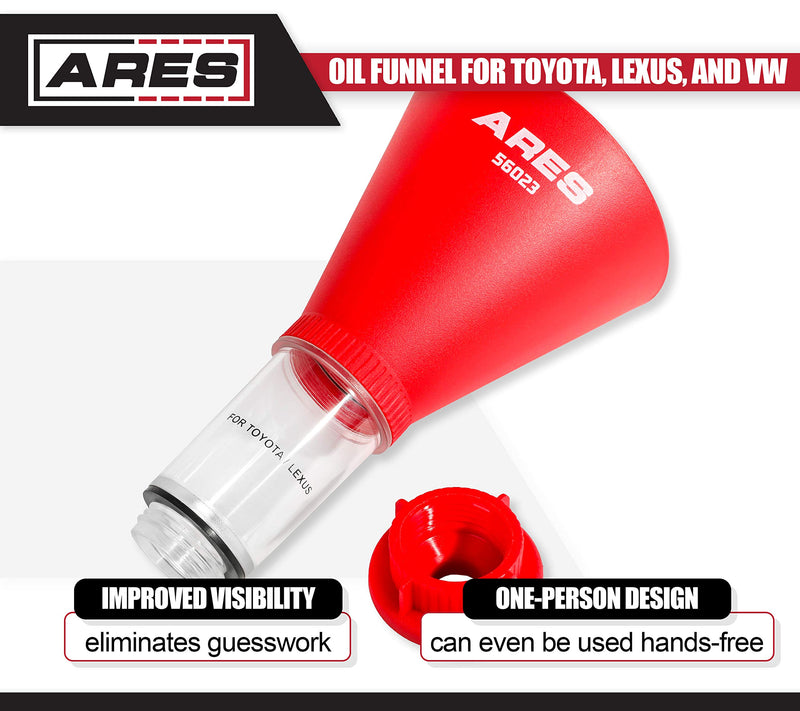  [AUSTRALIA] - ARES 56023 - Oil Funnel - Compatible with Toyota, Lexus, and VW - Spill-Free Oil Filling - Easy to Use 1-Person Design - Fits Multiple Applications