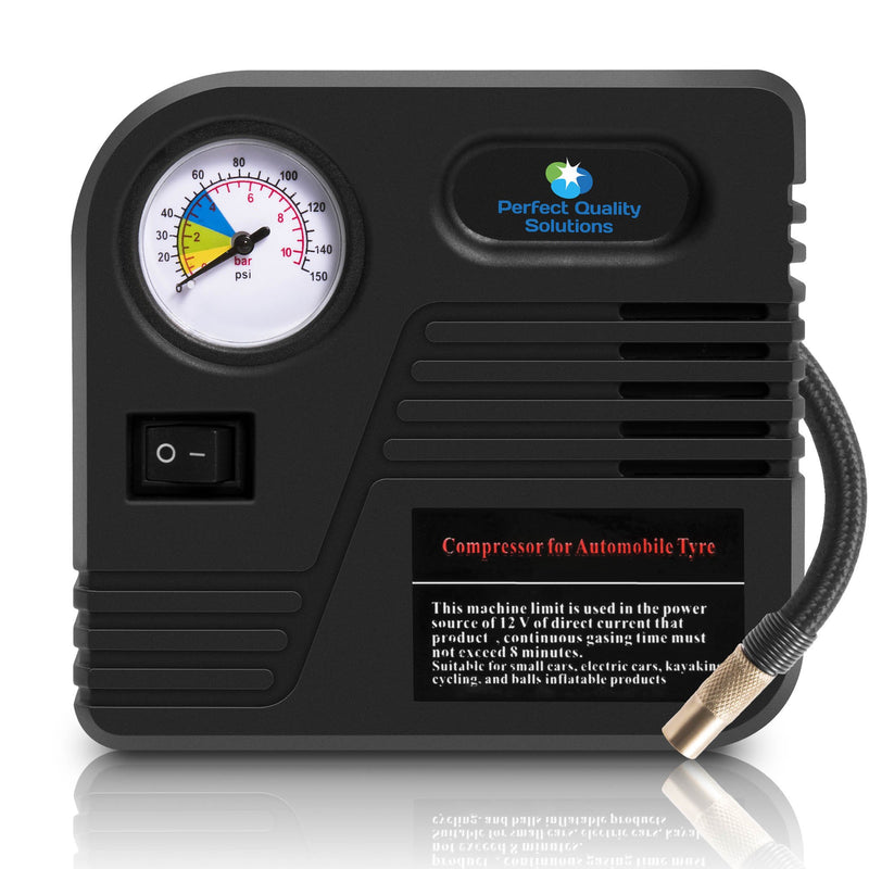  [AUSTRALIA] - Portable 12V Air Compressor Auto Pump Inflator to 150 PSI with Electric Car & Truck Tire Pressure Gauge, 3 High-Air Flow Nozzles and Adaptors. Small Airpump Kit for motorcycle, Bike, Bicycle and Ball