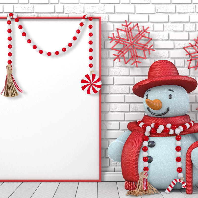  [AUSTRALIA] - Christmas Wooden Bead Tassels Ornaments, with Candy and Candy Cane, Bead Garland Decoration for Christmas Hanging Decoration, Fireplace Ornaments
