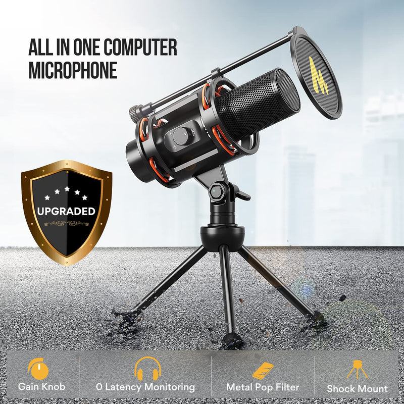  [AUSTRALIA] - Computer Microphone-MAONO All in One USB Condenser Mic 192kHz/24bit with Metal Pop Filter, Tripod, Gain Knob&0-Latency Monitoring for Zoom Meeting, Podcasting, Streaming, YouTube, Voice Over, Gaming