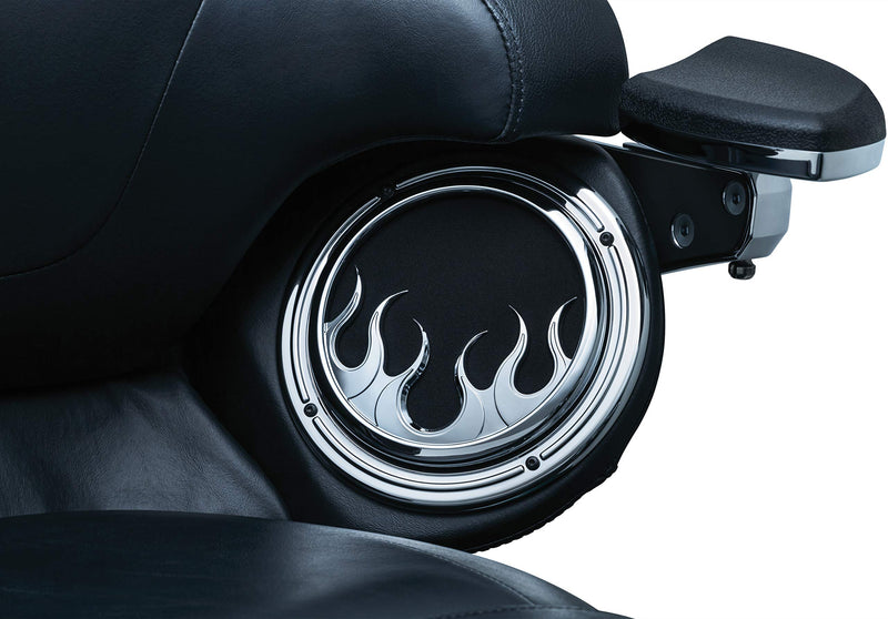  [AUSTRALIA] - Kuryakyn 7374 Chrome Front Fairing Speaker Grills for 2014-19 Harley-Davidson Motorcycles: Flame, Pack of 2