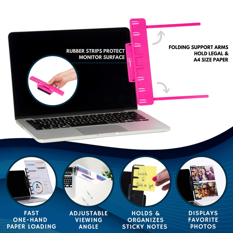 Note Tower Monitor Mount Pink - Document Holder & Sticky Notes Organizer - Holds Copy Paper, Photos, Notes & Business Cards Next to Computer Screen - LeoForward Australia
