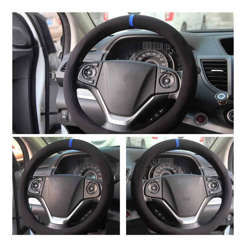  [AUSTRALIA] - Carodi Car Suede Suede Steering Wheel Cover Car Non-Slip Leather Car Interior Fitting 15-inch Universal Red and Black Black (blue lable)