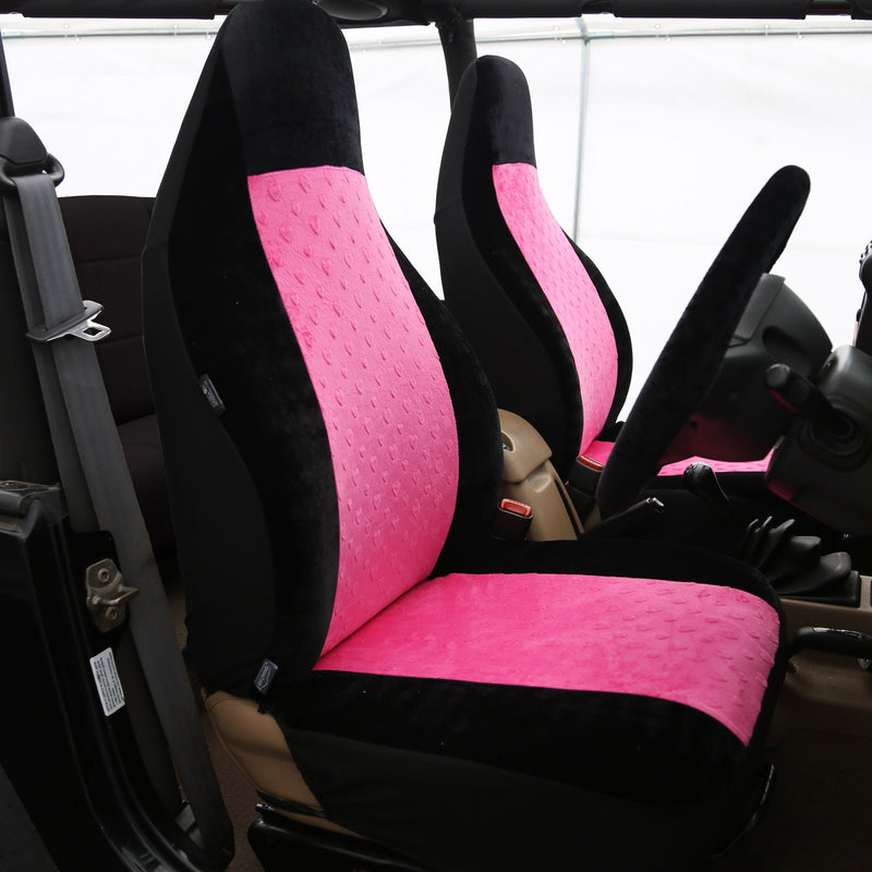  [AUSTRALIA] - FH Group FB150PINKBLACK102 Pink/Black Heart Patterned Velour Seat Cover (Accessory Set W. Steering Wheel Cover and Pair of Fuzzy Dice)