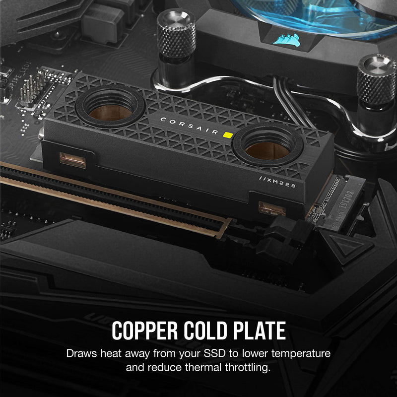  [AUSTRALIA] - Corsair Hydro X Series XM2 M.2 SSD Water Block - Add Your M.2 SSD to a Custom Cooling Loop - Copper Cold Plate - Easy Installation Black