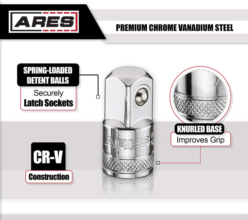  [AUSTRALIA] - ARES 70007 - 4-Piece Socket Adapter and Reducer Set - 1/4-Inch, 3/8-Inch, & 1/2-Inch Ratchet/Socket Set Extension/Conversion Kit - Premium Chrome Vanadium Steel with Mirror Finish