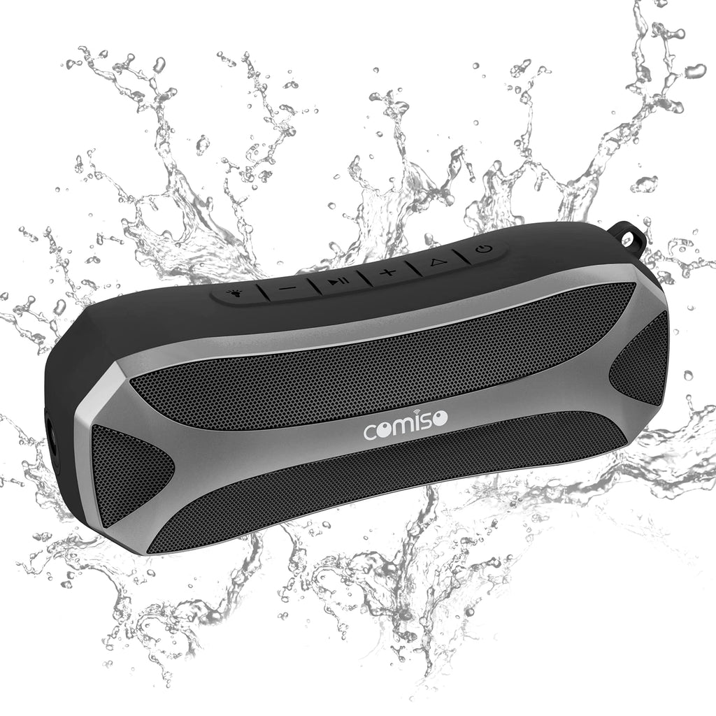  [AUSTRALIA] - comiso Portable Bluetooth Speakers, Waterproof IPX7 Outdoor Speaker with Light, 30W Loud Sound Powerful Bass, Dual Stereo Pairing, Handsfree Call Bluetooth 5.0 24 Hours for Travel Mountaineering Black