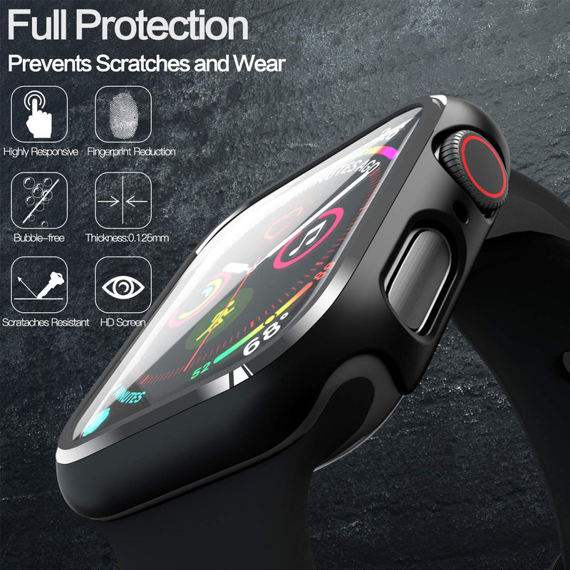 pzoz Compatible for Apple Watch Series 6/5 /4 /SE 44mm Case with Screen Protector Accessories Slim Guard Thin Bumper Full Coverage Matte Hard Cover Defense Edge for iWatch Women Men GPS (Black) Black - LeoForward Australia