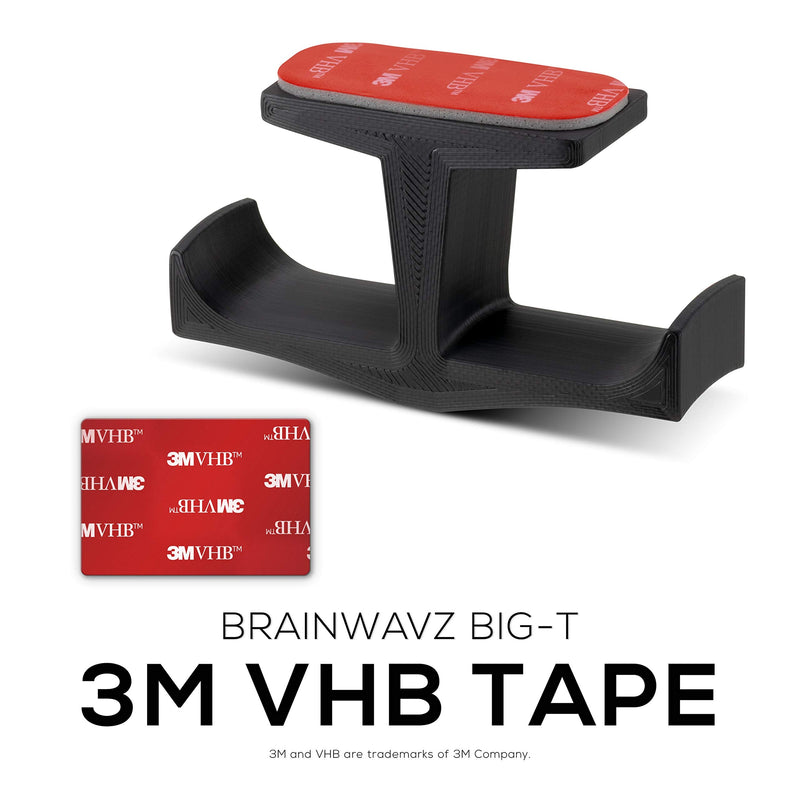  [AUSTRALIA] - Brainwavz BigT Dual Headphone Stand, Under Desk Hanger for Headphones, Gaming Headsets, Mobiles Accessories, Stick On, No Screws, Black (Big T) Big T