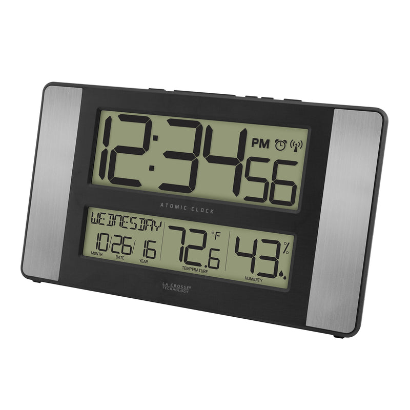  [AUSTRALIA] - La Crosse Technology 513-1417H-AL-INT Atomic Clock with Temperature & Humidity, Grey/Black