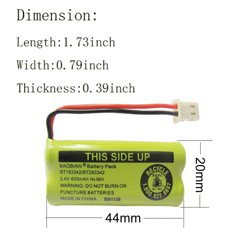  [AUSTRALIA] - BAOBIAN 2.4V 400mAh Cordless Home Phone Battery Compatible with AT&T BT162342 BT-162342 BT166342 BT-166342 BT266342 BT-266342 BT183342 BT-183342 BT283342 BT-283342 VTech CS6329 CS6114 CS6419(4 Pack)