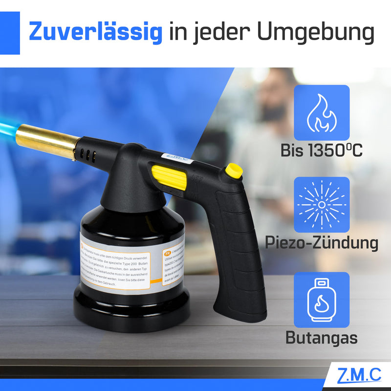  [AUSTRALIA] - ZMC gas burner 1.3 kW, flambé burner up to 1350°C, Bunsen burner soldering burner, creme brulee burner, kitchen burner with adjustable flame, burner attachment